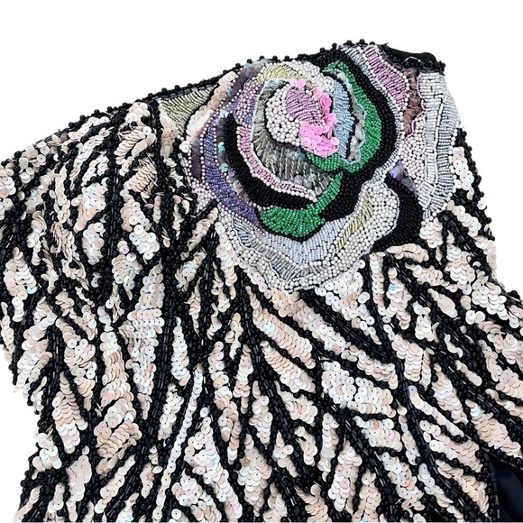 Vintage 1980s Black Bubble Hem Ruffled Boned Strapless Sequin Dress RARE XS - Picture 10 of 16